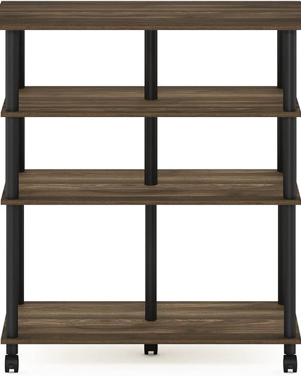 Furinno Helena 4-Tier Multifunction Rolling Kitchen Island Dining Cart on Wheels, Columbia Walnut/Black - LeafyLoom