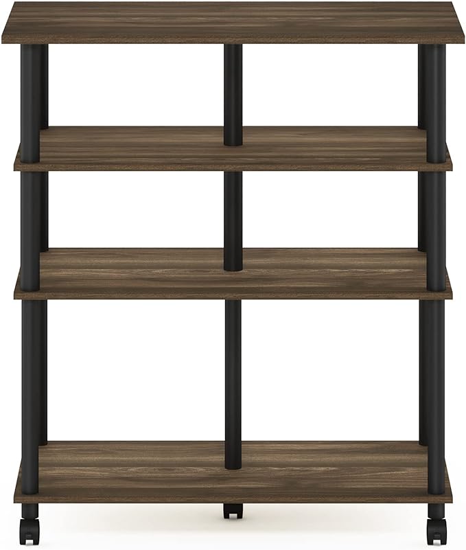 Furinno Helena 4-Tier Multifunction Rolling Kitchen Island Dining Cart on Wheels, Columbia Walnut/Black - LeafyLoom