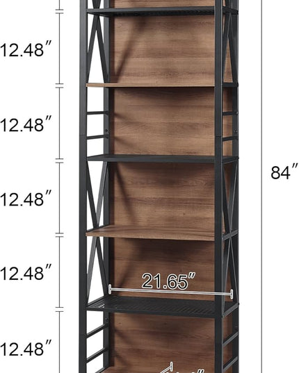 HOMISSUE Bookshelf, 7-Tier Bookshelf, Rustic Wood Metal Bookshelves and Bookcases, Freestanding Open Bookshelf, Industrial Tall Bookcase for Home Office, Living Room and Bedroom, Vintage Brown - LeafyLoom