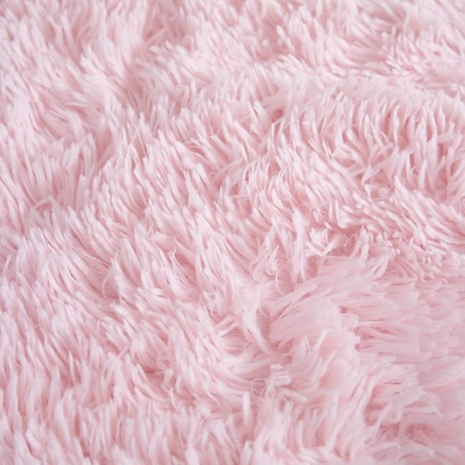 Faux Fur Kids Girls Light Pink Comforter Sets Twin/Full - 3PC Bed Set Warm Comfortable Soft Plush Flannel Velvet Fluffy Fuzzy Bedding（Comforter x 1 Pillowcases x 2） - LeafyLoom