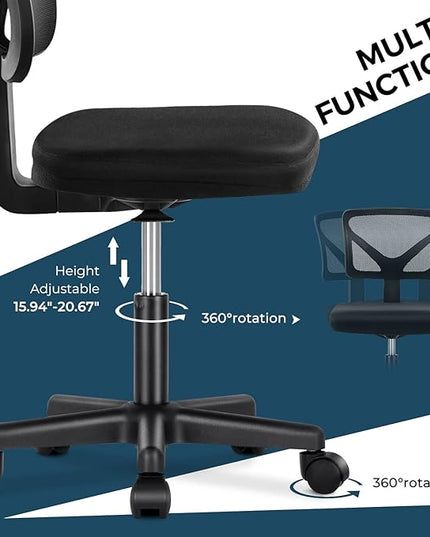 Home Office Computer Desk Chair Mid Back Armless Ergonomic Office Chair Mesh Office Chair with Lumbar Support Height Adjustable Swivel Task Rolling Modern Chair with Wheels for Office,Living Room - LeafyLoom