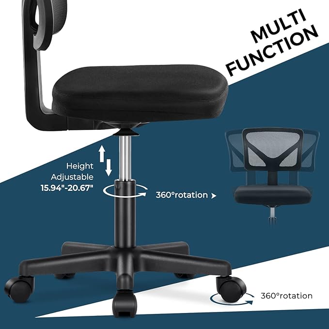Home Office Computer Desk Chair Mid Back Armless Ergonomic Office Chair Mesh Office Chair with Lumbar Support Height Adjustable Swivel Task Rolling Modern Chair with Wheels for Office,Living Room - LeafyLoom