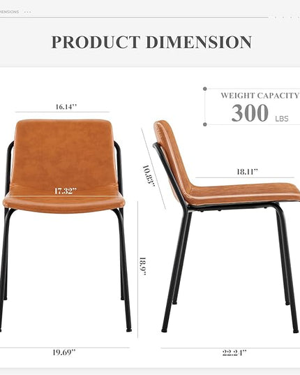 COLAMY Leather Dining Chairs Set of 6, Kitchen Dining Chairs with Back with Metal Legs for Kitchen Dining Living Room Restaurant Shop, Light Brown - LeafyLoom