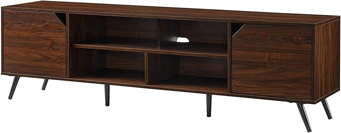 Walker Edison Nora Modern Minimal Open-Shelf Stand for TVs up to 80 Inches, 70 Inch, Dark Walnut - LeafyLoom