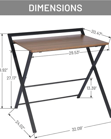 Folding Desk, Foldable Table Space Saving Computer Sturdy Writing Table Workstation for Home Office with Metal Frames/Wood Top Laptop, No Assembly Required, Brown - LeafyLoom