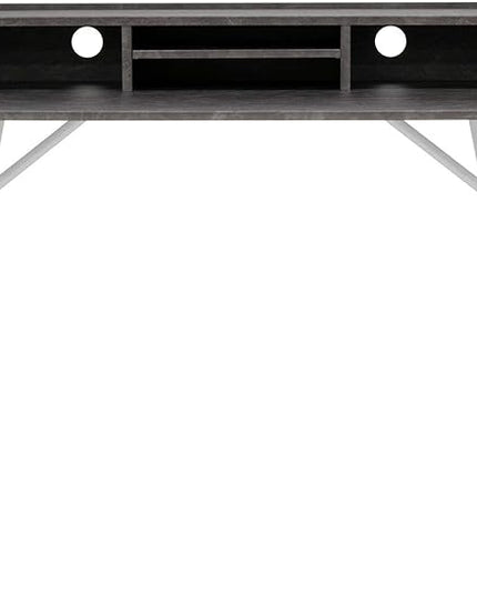 Calico Designs Woodford 45” Wide Modern, Secretary, Writing, Desk with Low Storage Hutch and Whtie Metal Tapered Legs in Marbled Dark Grey, White - LeafyLoom