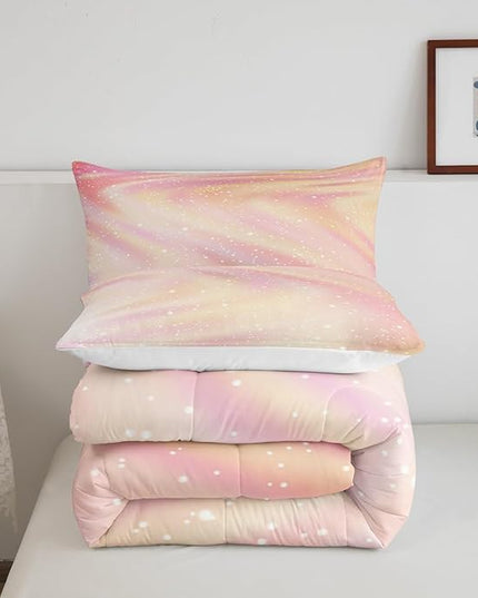 Erosebridal Girly Pastel Galaxy Bedding Comforter Sets King Size, Glitter Galaxy Bedding Tie Dye Gradient Sparkle Comforter Set for Boys Girls Teenagers Bedroom, Pink Yellow Ombre Duvet Insert, 3 Pcs - LeafyLoom