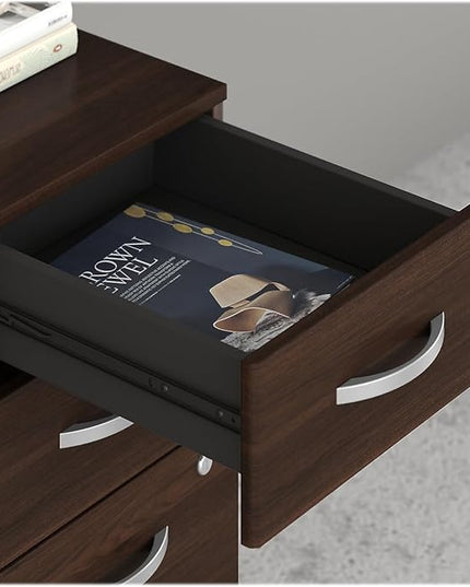 Bush Business Furniture HYF216BWSU-Z Hybrid 3-Drawer Mobile File Cabinet, Letter/Legal, Black Walnut, 20-Inch - LeafyLoom