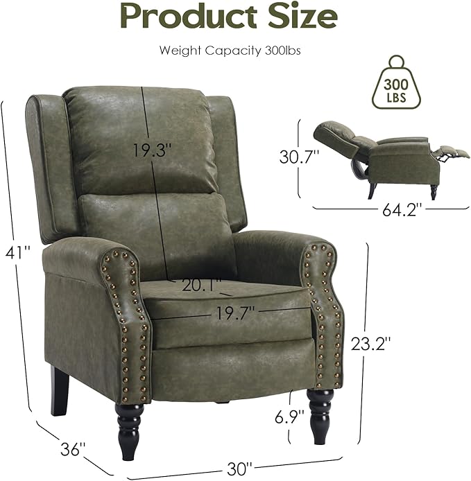 STARY Faux Leather Pushback Recliner Chair for Living Room Bedroom RV, Dark Green - LeafyLoom