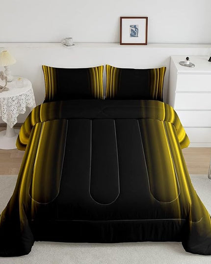Geometric Abstract Ombre Bedding Bed Set Men Adults Teens Yellow Black Striped Comforter Set Kids Boys Girls Simple Modern Comforter Collection 3Pcs King Size Boys - LeafyLoom