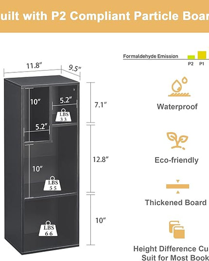 VECELO 3-Tier Small Bookcase, 4 Cube Bookshelf, Fits Tallest Hardwares, Modern Floor Standing Unit, Shelf Hold Up to 66 LBS for Living Room Bedroom, Black - LeafyLoom