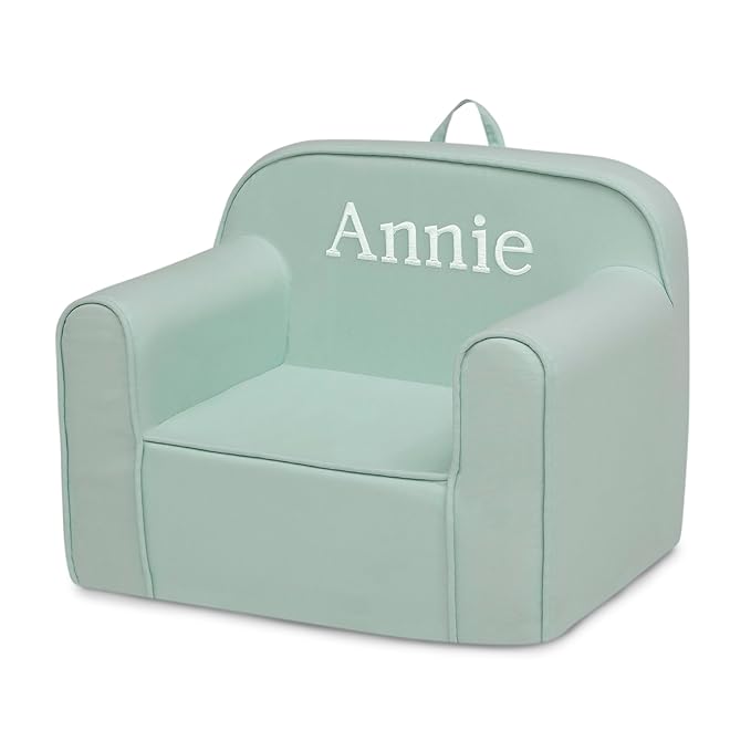 Delta Children Personalized Cozee Chair - Customize with Name – Foam Kids Chair for Ages 18 Months and Up, Sage - LeafyLoom