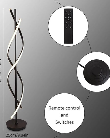 Modern Floor Lamps for Living Room Bright Lighting LED 33w 53in with Remote 3 Colors Dimmable Unique Office Corner Lamp Black Arc Spiral Floor Lamp - LeafyLoom
