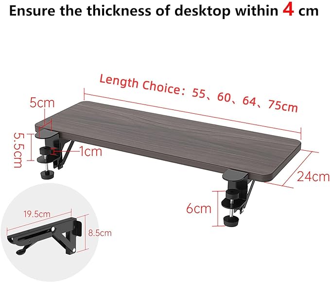 Ergonomics Desk Extender Tray, 29.5"x9.5" Punch-Free Clamp on, Foldable Keyboard Drawer Tray, Table Mount Arm Wrist Rest Shelf, Computer Elbow Arm Support - LeafyLoom