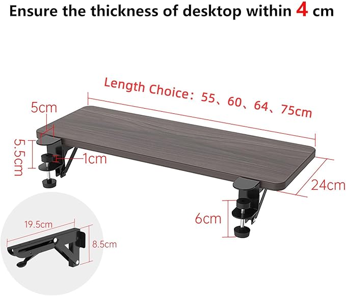 Ergonomics Desk Extender Tray, 21.7"x9.5" Punch-Free Clamp on, Foldable Keyboard Drawer Tray, Table Mount Arm Wrist Rest Shelf, Computer Elbow Arm Support - LeafyLoom