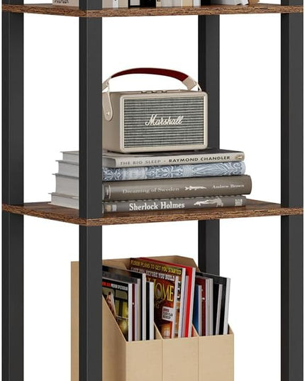 TUTOTAK 5 Tier Bookcase and Bookshelf, Narrow Book shelf with Door for Small Space, for Living Room, Office, Study, Entryway, Brown BS03BB005 - LeafyLoom