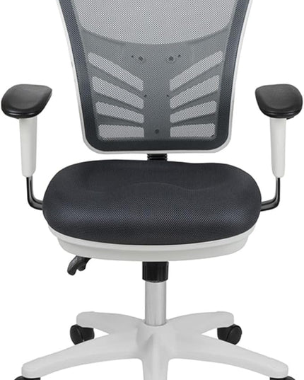 Flash Furniture Nicholas Mid-Back Swivel Office and Gaming Chair, Ergonomic Mesh Office Chair with Adjustable Lumbar Support and Height, Gray/White - LeafyLoom