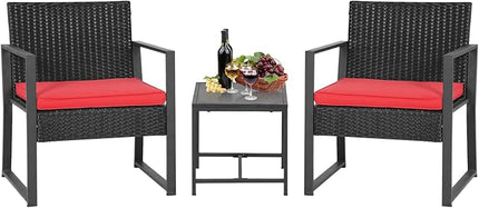 FDW Patio Furniture Sets 3 Piece Outdoor Bistro Set Wicker Patio Chairs Rattan Outdoor Furniture for Backyard Porch Poolside Lawn,Red Cushion - LeafyLoom