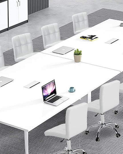 360° Office Desk Chair,PU Adjustable Rolling Task Chair with Backrest for Barber,Office,Home, Computer,360° Swivel,Armless (white) - LeafyLoom