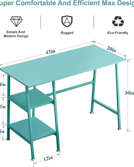 VECELO 43 Inch Computer, Writing Home Office Hutch Workstation with Shelf Storage Desk 43", Classic Blue - LeafyLoom