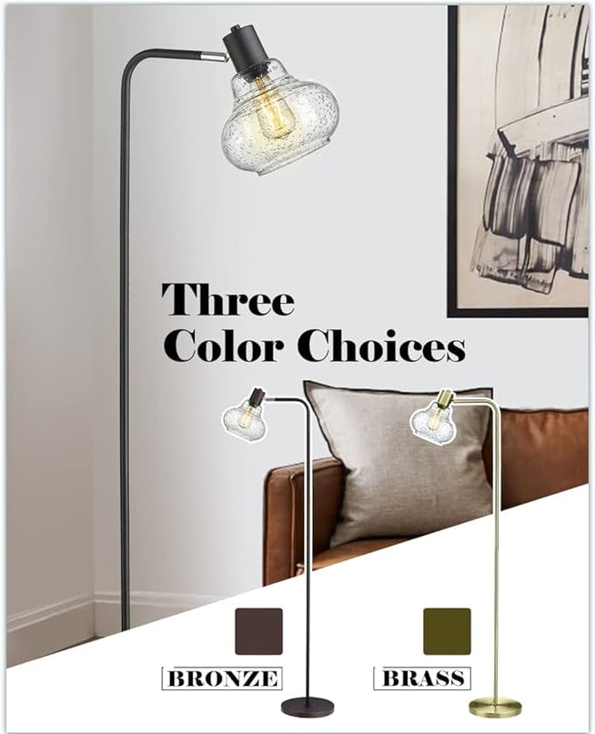 ELYONA Industrial Floor Lamp, Modern Standing Light with Handblown Seeded Bubble Glass Shade, Tall Pole Farmhouse Corner Light for Living Room Bedroom Office, Edison 6W Bulb Included, Black - LeafyLoom