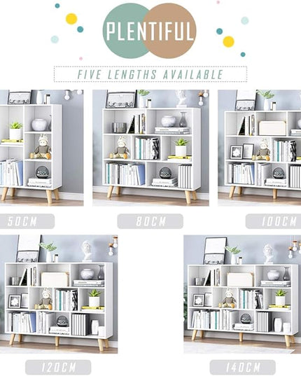 IOTXY Wooden Open Shelf Bookcase - 3-Tier Floor Standing Display Cabinet Rack with Legs, 10 Cubes Bookshelf, Warm White - LeafyLoom