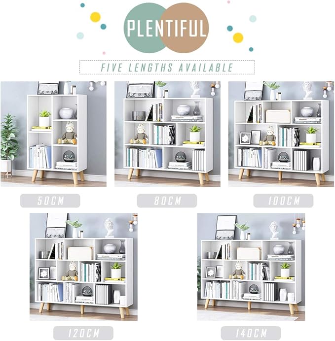 IOTXY Wooden Open Shelf Bookcase - 3-Tier Floor Standing Display Cabinet Rack with Legs, 10 Cubes Bookshelf, Warm White - LeafyLoom