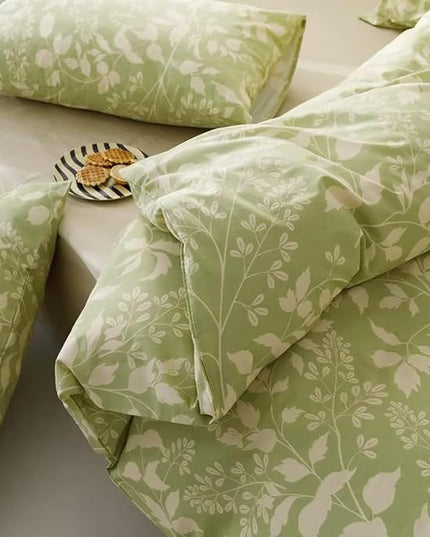 Green Botanical Comforter Set King Sage Green Floral Comforter Cotton Women Girls Matcha Green Floral Plant Quilts Garden Bohemian Sage Green Blanket Rustic Leaf Blossom King Bed Comforter - LeafyLoom