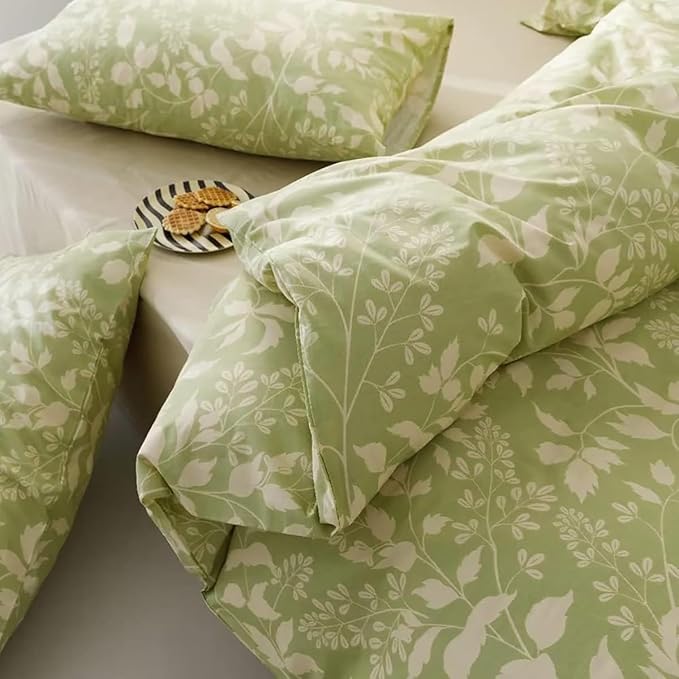 Green Botanical Comforter Set Cal King Sage Green Floral Comforter Cotton Women Girls Matcha Green Floral Plant Bohemian Sage Green Blanket Rustic Leaf Blossom California King Bed Comforter - LeafyLoom