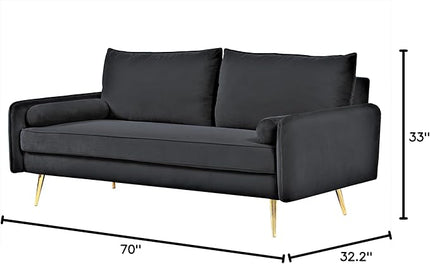Kent Modern Sofa, European Style Velvet Living Room Furniture with Tapered Legs, Vintage Flair, and Sleek Design, Black - LeafyLoom