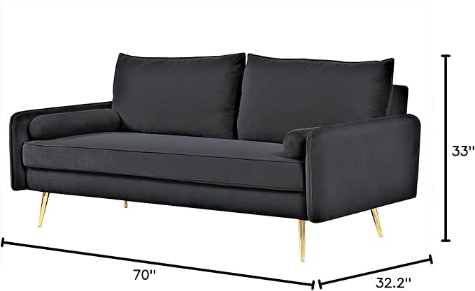 Kent Modern Sofa, European Style Velvet Living Room Furniture with Tapered Legs, Vintage Flair, and Sleek Design, Black - LeafyLoom