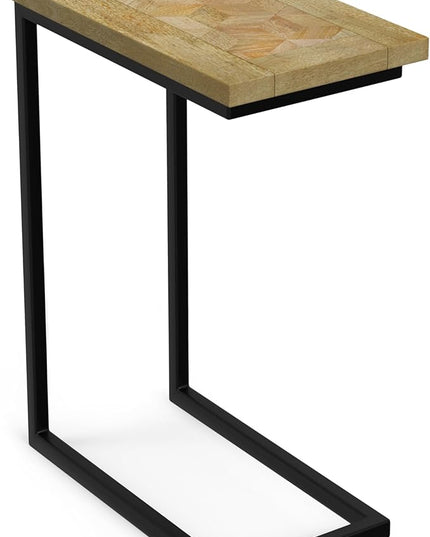 SIMPLIHOME Skyler SOLID MANGO WOOD and Metal Wide Rectangle Industrial C Side Table with Inlay Fully Assembled for The Living Room and Bedroom, 18 inch, Natural - LeafyLoom