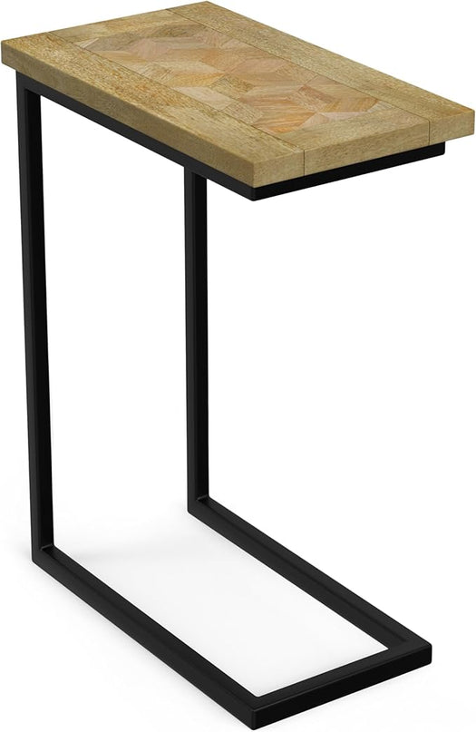 SIMPLIHOME Skyler SOLID MANGO WOOD and Metal Wide Rectangle Industrial C Side Table with Inlay Fully Assembled for The Living Room and Bedroom, 18 inch, Natural - LeafyLoom