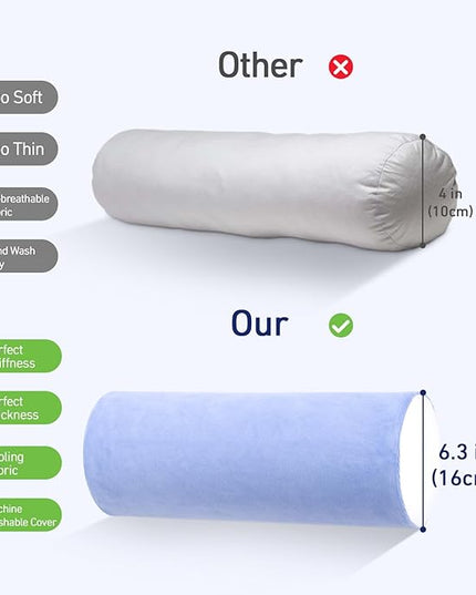 Neck Roll Pillow for Sleeping - Memory Foam Neck Roll Pillow for Neck & Leg Support - Multifunctional Bolster Pillow for Bed, Couch, Yoga, Office, and Travel, 16x6.3 Inch (Blue White) - LeafyLoom