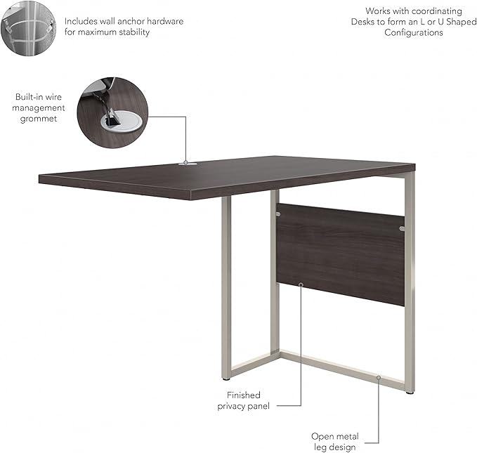Bush Business Furniture Hybrid Desk Return/Bridge, 42W x 24D, Storm Gray - LeafyLoom