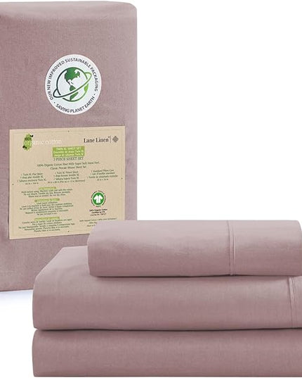 LANE LINEN 100% Organic Cotton Twin XL Sheets Set 3-Piece Pure Percale Soft Bedding Breathable Fits Mattress Upto 15" Deep - Lilac - LeafyLoom