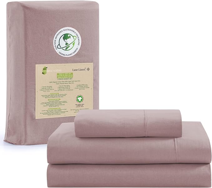 LANE LINEN 100% Organic Cotton Bed Sheets, 3 Pc Cotton Twin Bed Sheets Set, Breathable Bedsheets Twin Size Bed, Hotel Lluxury Sheets, 15" Deep Twin Bed Fitted Sheet - Lilac - LeafyLoom