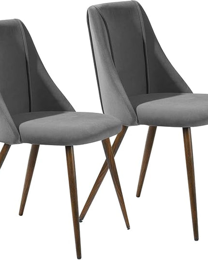FurnitureR Dining Chairs Set of 2, Mid Century Side Chairs Large & Super Soft Velvet Seat Back Metal Legs for Kitchen, Dining Room, Bedroom, Living Room, Grey - LeafyLoom