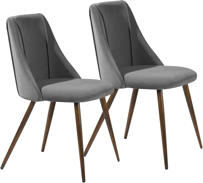 FurnitureR Dining Chairs Set of 2, Mid Century Side Chairs Large & Super Soft Velvet Seat Back Metal Legs for Kitchen, Dining Room, Bedroom, Living Room, Grey - LeafyLoom