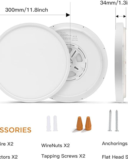 TALOYA Compatible with Alexa Flush Mount Ceiling Light, 12 inch RGB Ambient Light, Day Light 3000K~6500K Adjustable by App, equivs to 200W Traditional lamp for Living Room, Bedroom, 2-Pack Taloya