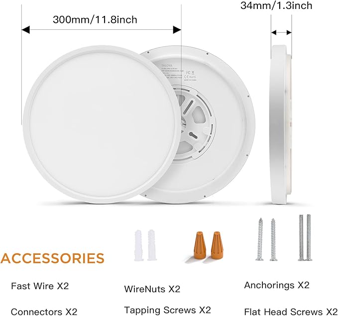 TALOYA Compatible with Alexa Flush Mount Ceiling Light, 12 inch RGB Ambient Light, Day Light 3000K~6500K Adjustable by App, equivs to 200W Traditional lamp for Living Room, Bedroom, 2-Pack Taloya