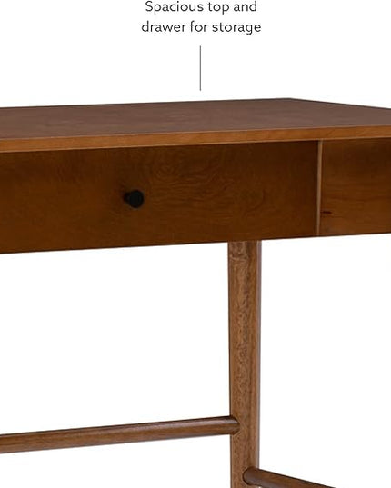 Linon Melissa Mid-Century Walnut Desk, 42" W x 19" D x 30" H - LeafyLoom