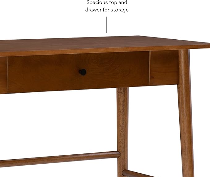 Linon Melissa Mid-Century Walnut Desk, 42" W x 19" D x 30" H - LeafyLoom