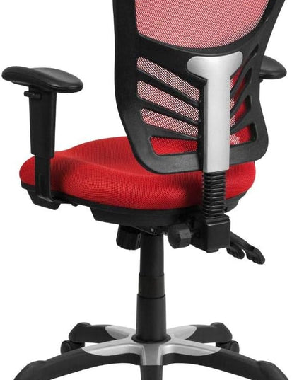 Flash Furniture Nicholas Mid-Back Red Mesh Multifunction Executive Swivel Ergonomic Office Chair with Adjustable Arms - LeafyLoom