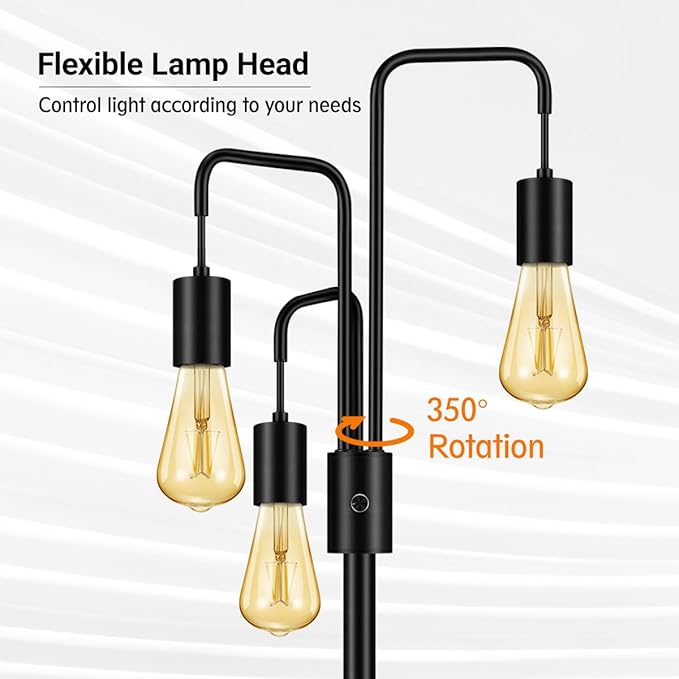 BoostArea Industrial Floor Lamp for Living Room,Modern Standing Lamp Stand Up Lamp with 3 Light, Bulbs Not Included,Simple Design Floor Lamp for Bedroom, Living Room, Office, Kids Room, Reading - LeafyLoom