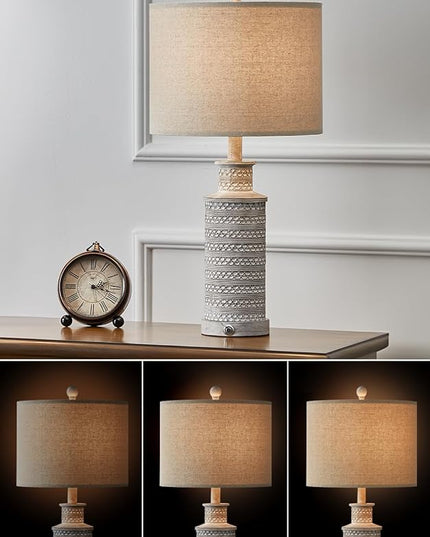 BOBOMOMO USB A+C 3-Way Dimmable Touch Control Table Lamp Set of 1 Vintage Rustic Farmhouse Traditional Nightstand Bedside Lamps(1 Bulb Included) - LeafyLoom