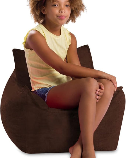 Posh Creations Structured Comfy Bean Bag Chair for Gaming, Reading, and Watching TV, Newport Chair, Rabbit Fur - Brown - LeafyLoom