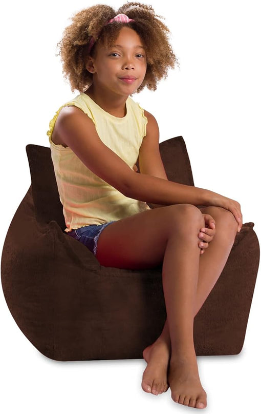 Posh Creations Structured Comfy Bean Bag Chair for Gaming, Reading, and Watching TV, Newport Chair, Rabbit Fur - Brown - LeafyLoom