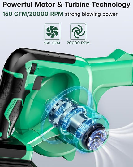 K I M O. Cordless Leaf Blower Vacuum Combo 4 IN 1, 3 Nozzles for Inflation & Compression,3 Modes & Variable Speed, 20000RPM 150MPH, 2000mAh Battery, Extended Tube, Mini Leaf Blowers for Lawn Care|Yard - LeafyLoom