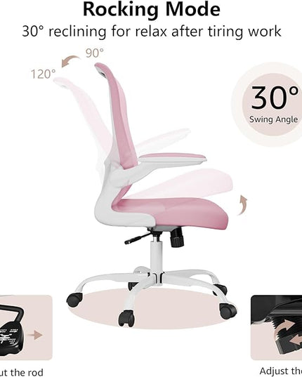 Ergonomic Office Chair, Comfort Swivel Home Office Task Chair, Breathable Mesh Desk Chair, Lumbar Support Computer Chair with Flip-up Arms and Adjustable Height - LeafyLoom